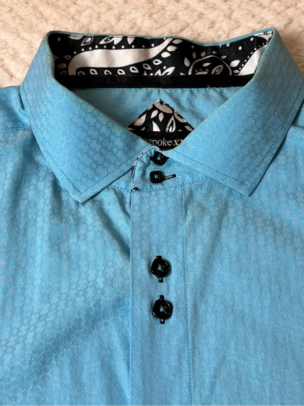 Bespoke Turquoise Men’s Dress Shirt w/ Contrast Paisley Collar GQ Dapper Evening